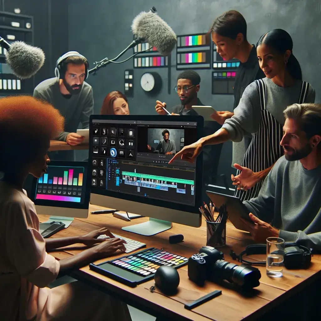 "Team members collaborating using top SaaS tools for video production, enhancing workflow efficiency in creative projects."